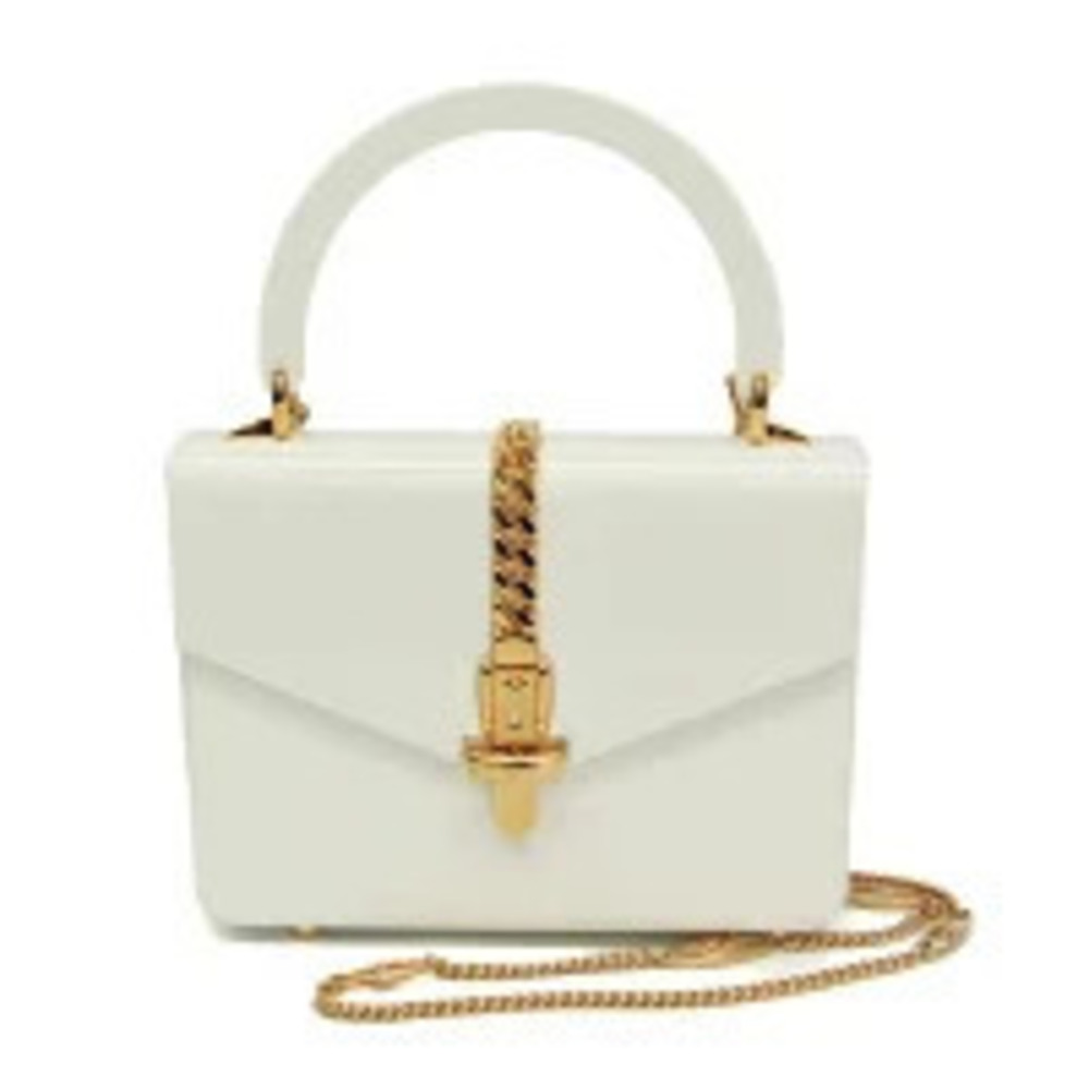 Gucci Sylvie Acrylic 2Way Shoulder Bag Leather White